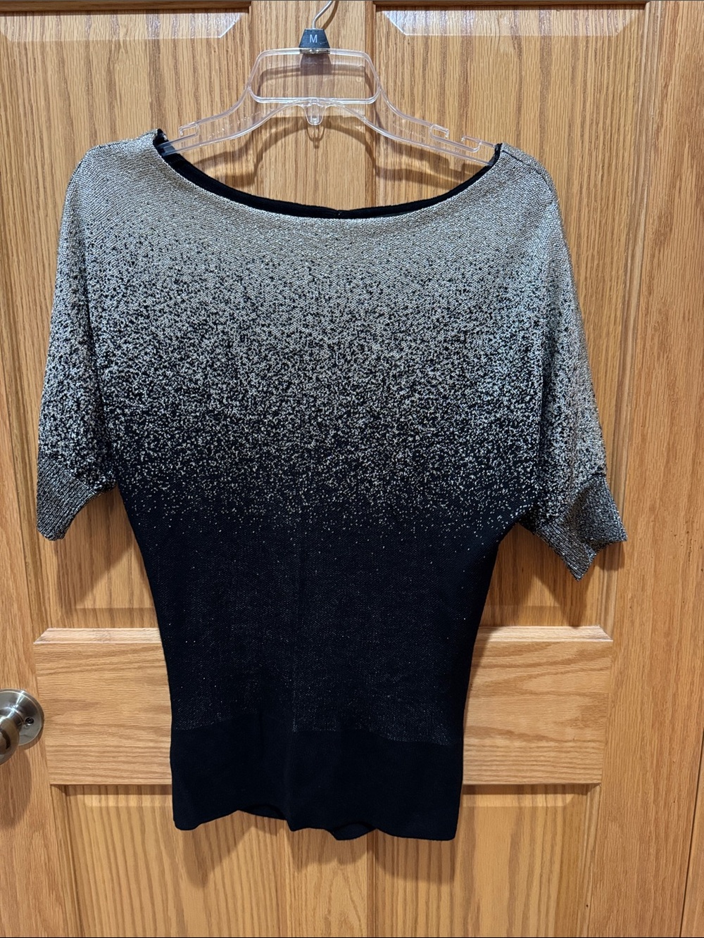 White House Black Market Silver-to-Black Ombre Boatneck Top